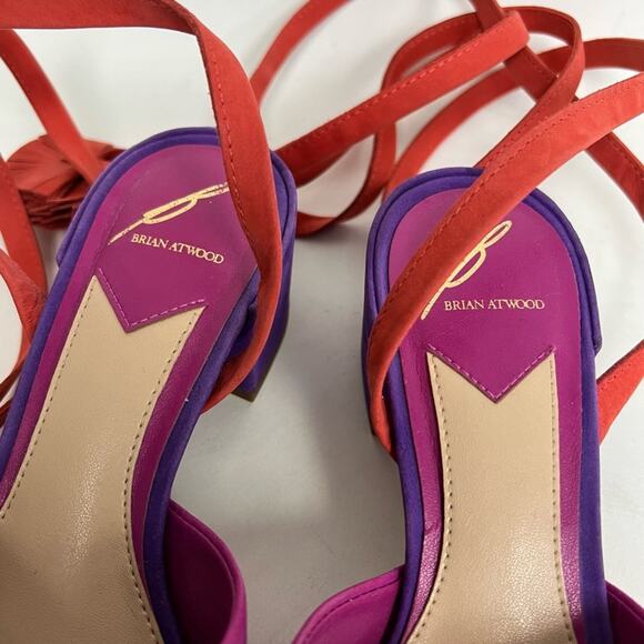 Brian Atwood Astor Colorblock Lace Up Sandals Pink Purple Suede Heels Size 7 - Picture 3 of 9